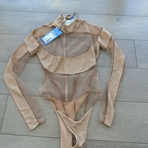 Beautiful Brand new unworn Mugler crystal nude gold bodysuit . Size FR 36